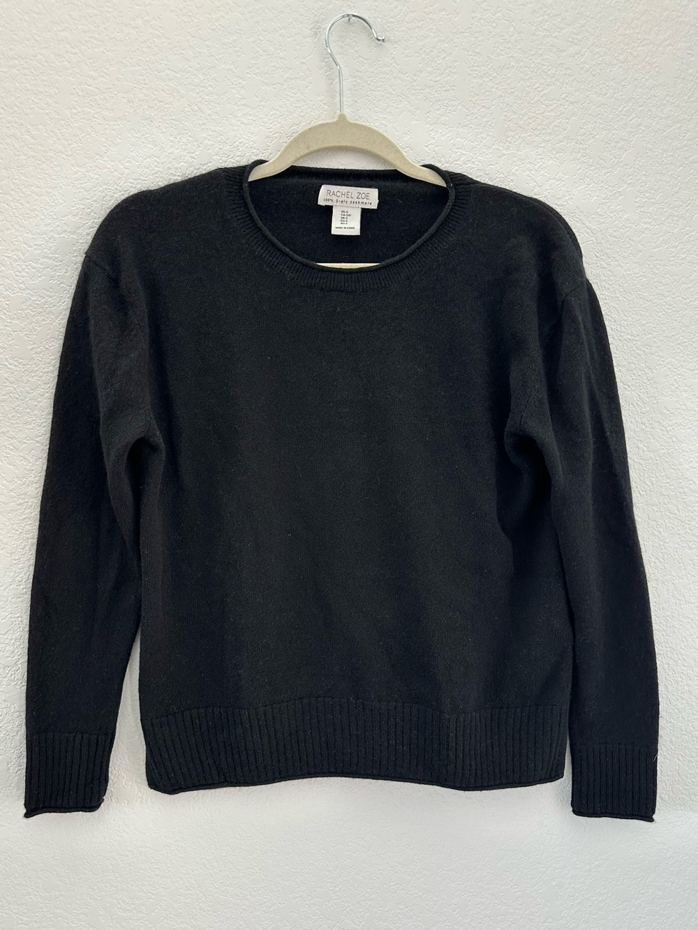 Rachel Zoe Womens 100 Cashmere Split Hem Crewneck Sweater Size S Black Knit Cozy